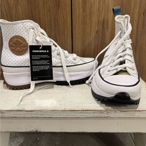 Converse White and Brown High-Top Sneakers